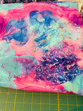 Pink aqua splatter CL knit , 260 gsm, 1 yard