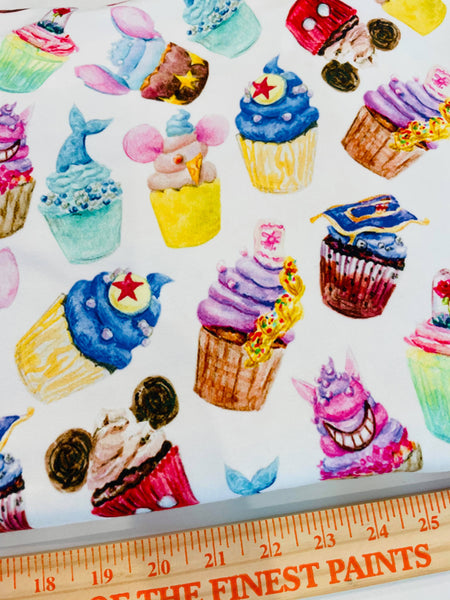 Magical Cupcakes on white background 1 yard CL knit 260 gsm