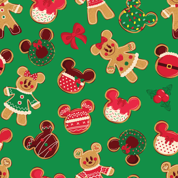 Christmas cookies on green 1 yard CL knit 260 gsm