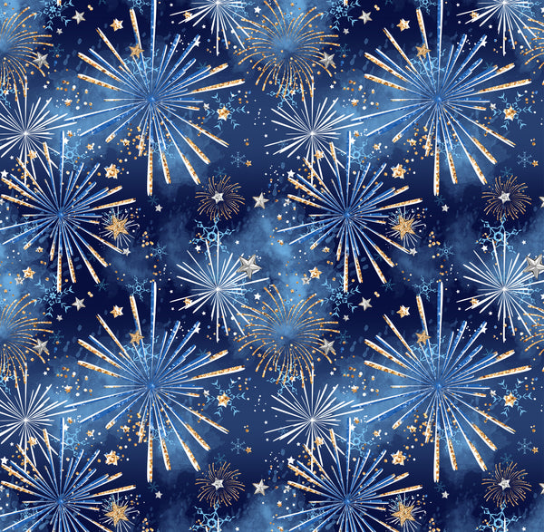 Fireworks Patriotic 4th of July  1 yard CL knit 260 gsm